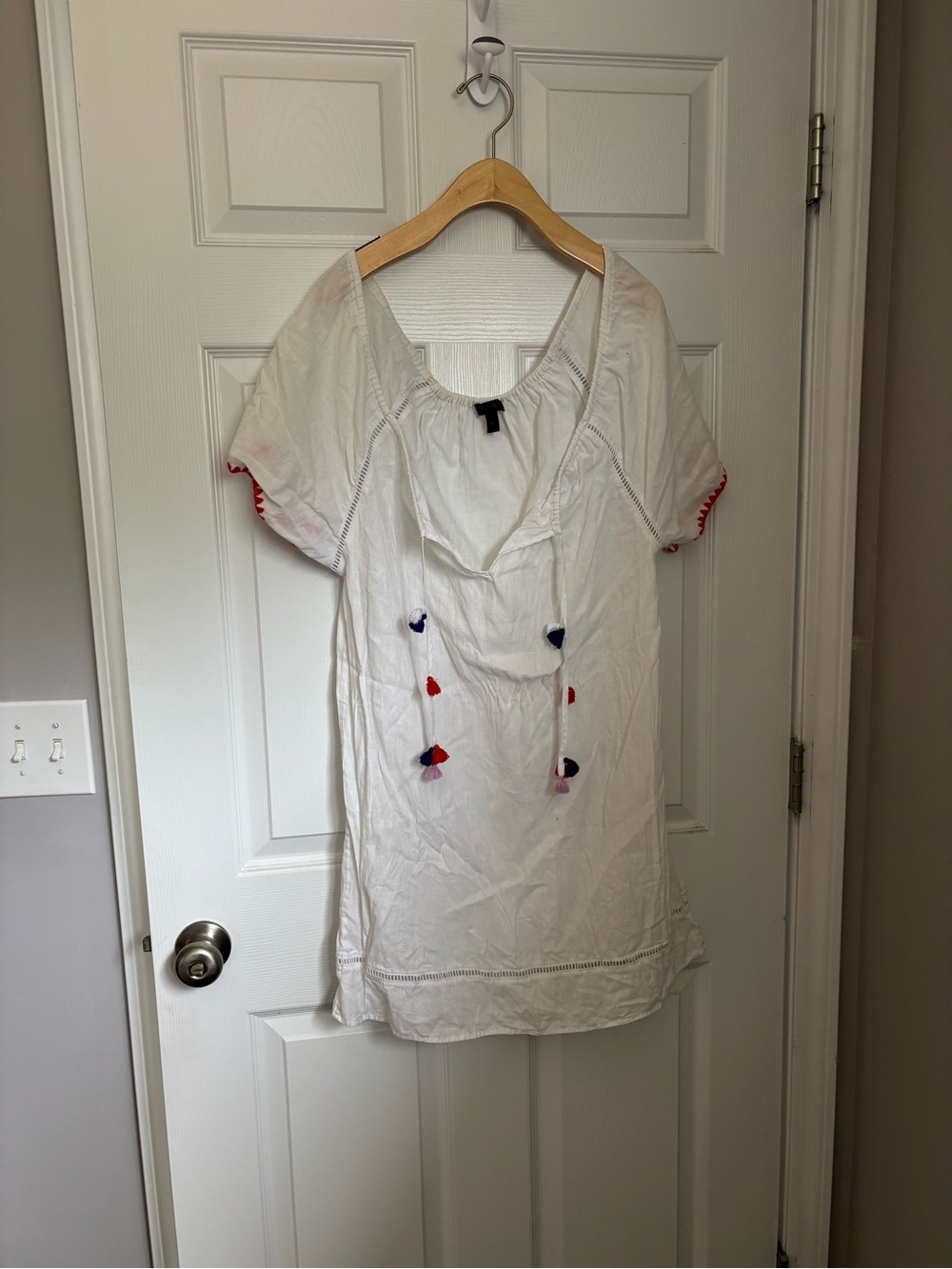J. Crew White Swim Coverup with Red and Blue Tassels